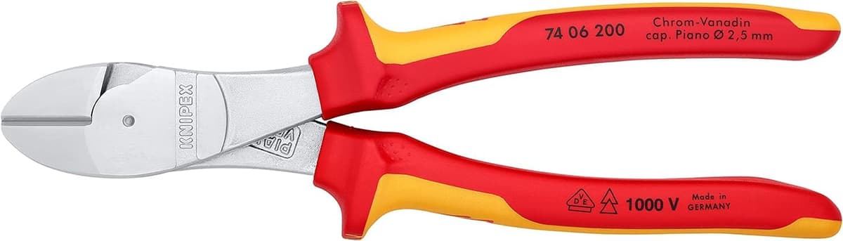 KNIPEX Alicates de corte diagonal de fuerza cromado aislados con fundas multicomponentes, según norma VDE 200 mm, 74 06 200 — view 3