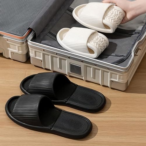 LUNASCULP Shower Shoes Travel Foldable Portable Non Slip Slippers for Hotel Guests Swimming Spa Unisex Men Women Lightweight EVA Bathroom Slides Quick Drying Water Resistant Footwear