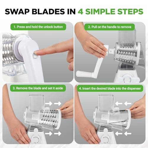 Nutrichef 3 in 1 Cheese Grater & Shredder | Strong Suction Base, Rotary Handle with Safety Lock | Includes Hand Crank & 3 Drum Blades for 3 Textures, Fine, Medium & Strips | White — view 2