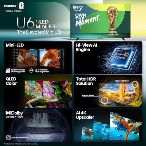 Hisense 55" Class U6 Series Mini-LED 4K UHD Smart Fire TV (55U65QF, 2025 Model) - QLED, Native 144Hz, HDR10+, Dolby Vision IQ, Dolby Atmos, Game Mode Pro, ALLM, Alexa Built in, Black — view 3
