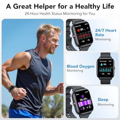 Smart Watch for Men Women (Answer/Make Calls),1.83" HD Touchscreen Fitness Tracker, 480Hrs Playtime,112+ Sports Modes,Fitness & Sleep Tracker,Health,Fitness Watch for Android/iOS,IP68 Waterproof,Black — view 3