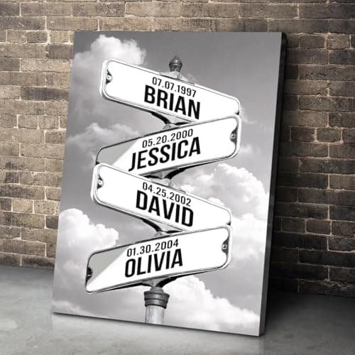 Personalized Family Names Vintage Street Sign Canvas, Custom Crossroads Street Sign Multi-names Canvas Wall Art, Wedding Anniversary for Parents, Mother's Day, Birthday Christmas Gift for Mom Dad #3 — view 2