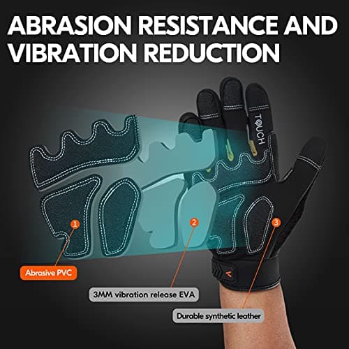 Vgo 1 Pair Heavy Duty Mechanic Gloves, Work Gloves, Impact Reducing, Touchscreen (Size L, Black, SL8849) — view 2