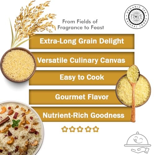 Pride Of India - Extra Long Indian Golden Basmati Rice -1.5 lbs (680 gm) Jar - Healthier, Firmer & Non-Sticky Parboiled Sella Grain - Enriched with Iron & Fiber - Low Glycemic Value -To make Dill rice — view 3