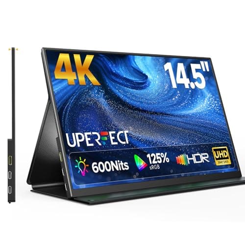 UPERFECT 4K Portable Monitor, 14.5" UHD 3840x2400 Laptop Display with Smart Cover, 16:10 Matte IPS Screen, 125% sRGB, 1.06 Billion Colors, 600 Nits Brightness, Metal Frame for PC/Mac/Phone