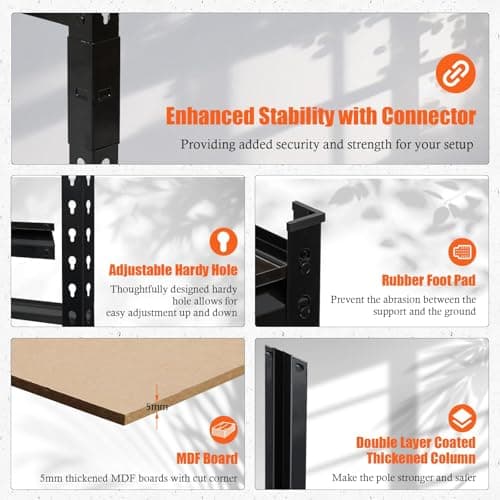 Heavy Duty 5-Tier Garage Shelving, Metal Storage Utility Rack Shelf Unit Adjustable Storage Shelves Loads, 2000 LBSS Adjustable Garage Storage Shelving for Basement Warehouse(36 * 24 * 72in) — view 5