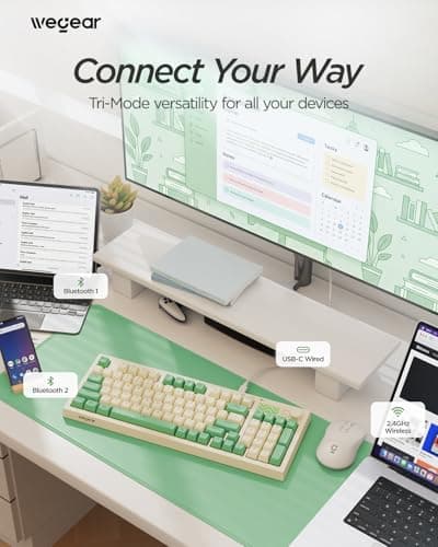 wegear Pastel Wireless Keyboard, Computer Gaming Keyboard with Media Knob, Tri-Mode Bluetooth/2.4GHz/USB-C Wired, Backlit, 94 Keys, Cute Creamy Keyboard for PC, Mac - Green