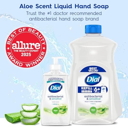 Dial Antibacterial Defense Liquid Hand Soap + Aloe, Aloe Scent, 11 Fl Oz (Pack of 12), Dermatologist-Tested Hand Wash, Gentle Formula