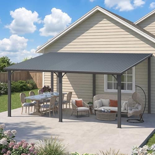 U-MAX 16' x 12' Outdoor Pergola Hardtop Gazebo, Wall-Mounted Heavy Duty Lean to Metal Awnings Gazebos on Clearance for Patio, Large Galvanized Steel Pergolas and Gazebo for Outdoor