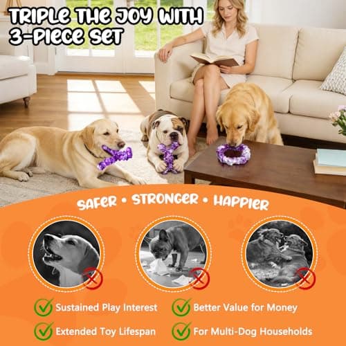 WOWBALA 3 Pack Dog Chew Toys for Aggressive Chewers,Indestructible Dog Toy for Medium Large Dogs, Chew Toys to Keep Dogs Busy,Super Chewer with Tough Nylon, Reduce Boredom & Anxiety（Bacon Flavored） — view 4