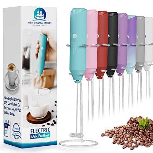 Powerful Milk Frother Handheld Foam Maker, Mini Whisk Drink Mixer for Coffee, Cappuccino, Latte, Matcha, Hot Chocolate, with Stand, Aqua