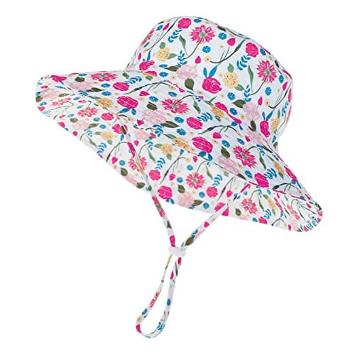LO SHOKIM Baby Sun Hat 2 Pack Toddler UPF 50+ Summer Sun Protection Wide Brim Bucket Hat Baby Girl Beach Hat Boy Kids Adjustable Cap Summer (Pink Seahorse + Red Rose, M) — view 5