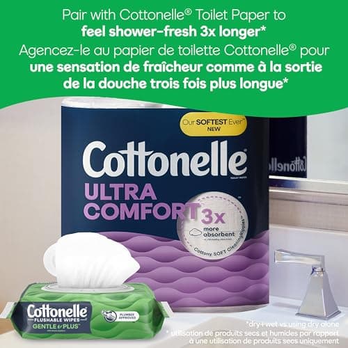 Cottonelle GentlePlus Flushable Wet Wipes with Aloe & Vitamin E, Adult Wet Wipes, 1 Flip-Top Pack, 42 Wipes per Pack (42 Total Flushable Wipes) — view 6