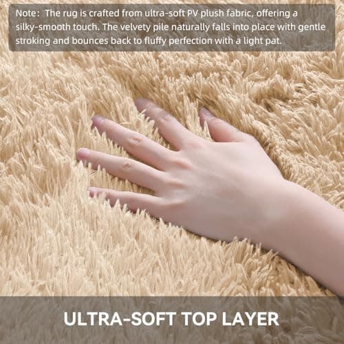 OLANLY Fluffy Area Rug for Living Room Bedroom, 2x3 Feet Soft Shaggy Non-Slip Carpet, Indoor Modern Plush Area Rugs for Kids Girls and Boys, Dorms, Nursery Rooms, Home Decor, Beige