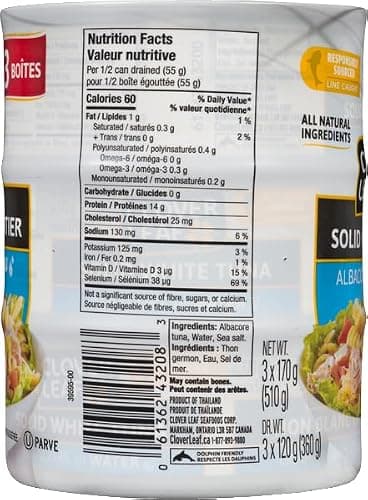 Clover Leaf Solid White Albacore Tuna in Water - 170g, 3 Count - Canned Fish - High in Protein, 14g per 55g Serving Drained - 100% Wild-Caught and Traceable Tuna - Trace My Catch — view 3