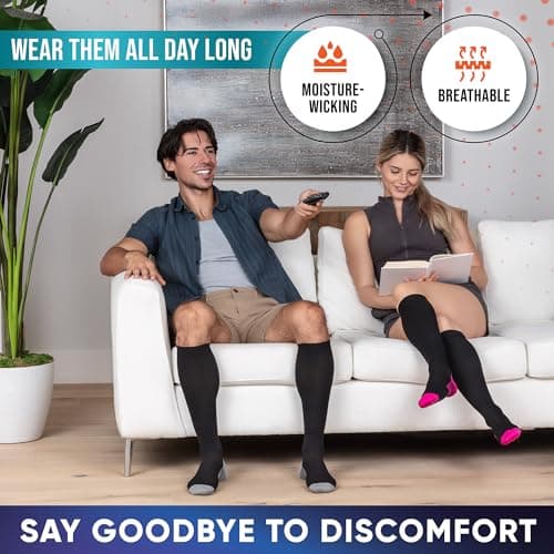 PhysFlex Compression Socks for Women and Men - Best Support for Running, Flying, Pregnancy - Knee High Graduated Compression Stockings (Black/Dark Grey, S/M) — view 6