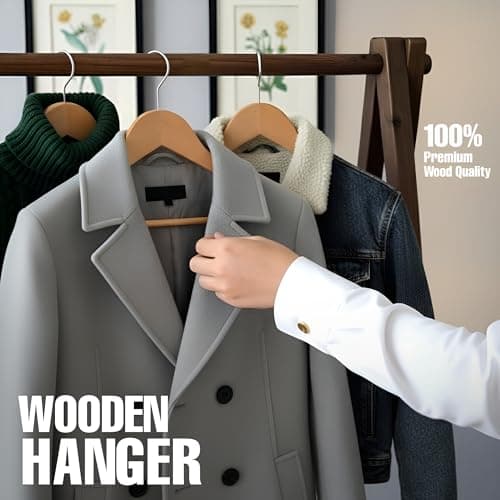 Utopia Home Premium Wooden Hangers 20 Pack - Heavy Duty & Durable Coat Hanger - Wood Hanger with 360-Degree Rotatable Hook - Clothes Hangers with Non-Slip Shoulder Notches For Shirts & Coats (Natural) — view 6