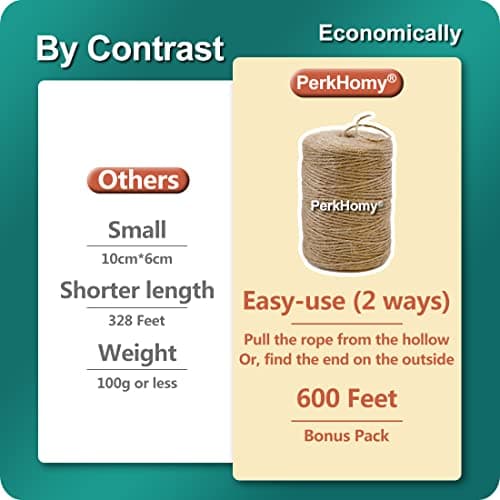 PerkHomy Natural Jute Twine 600 Feet Long Twine String for Crafts Gift Wrapping Packing Gardening Crochet Knitting Macrame Decor (Brown 2mm * 600feet) — view 2