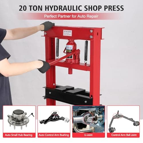 20 T Hydraulic Shop Press, Hydraulic Press H-Frame Garage with Movable Plates, Shop Press Adjustable Working Table Height, for Car Repair and Garage, Blue
