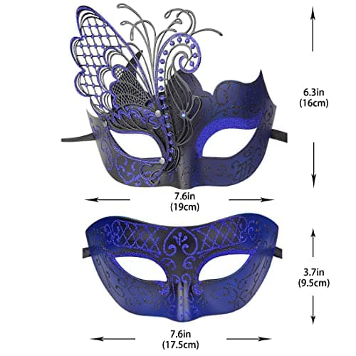 IETANG One Pair Couple's Gorgeous Venetian Masquerade Masks Party Costumes Accessory (Butterfly-blue)