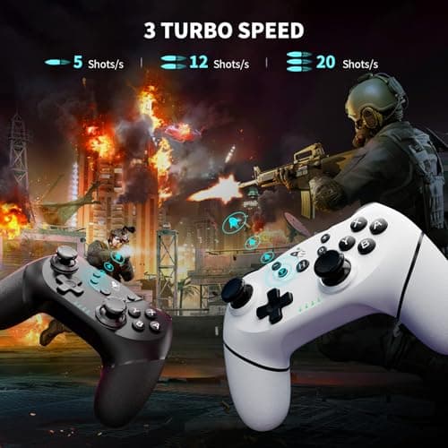 AceGamer Wireless Pro Controller for Nintendo Switch/Lite/OLED/Switch 2/PC, 2 pack, Hall Effect Joystick for Switch 2 Pro Controller with Wake-Up/Dual Vibration/Turbo/Ergonomic ! (Black&White) — view 3
