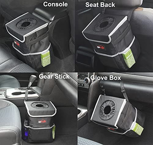 EPAuto Waterproof Car Trash Can with Lid and Storage Pockets, Black — view 2