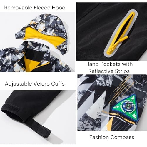 Aiwujiwu Boys Girls Rain Jacket with Fleece Lining - Lightweight Waterproof Windbreaker Hooded Raincoat for Kids — view 4