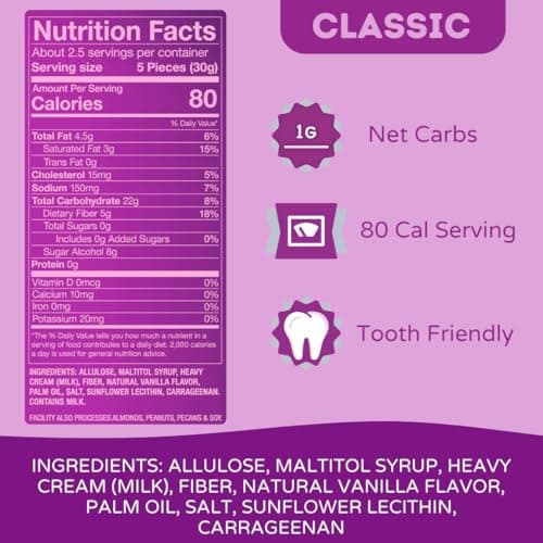 Tom & Jenny's Sugar Free Caramel - Individually Wrapped Sugar Free Candy - Zero Sugar Keto Caramels (Sea Salt & Vanilla Classic Chewy Caramel)