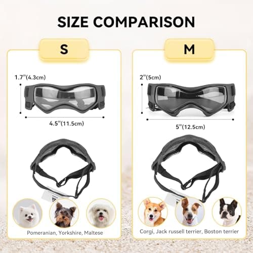 PETLESO Dog Goggles Small Breed, Dog Sunglasses UV Protection Puppy Eyewear for Small Pet Outdoor Riding Driving, Black S — view 3