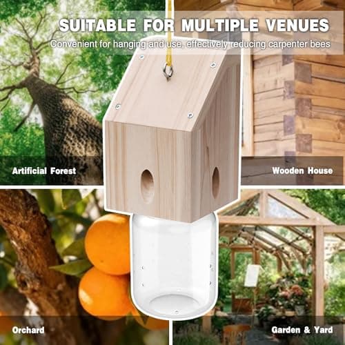 Carpenter Bee Trap for Outside - Shed Style Nature Hanging Wood Trap for Outdoor with Removable Bee Vault Plastic Jar (1 Pack) — view 3