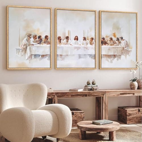 Ausril Jesus Last Supper Framed Canvas Wall Art Set, Christian Twelve Apostle Wall Decor, Bible Renaissance wall Painting, Religious Picture Art Print for Living Room, Bedroom, Church, Large 16"x24"x3 — view 4