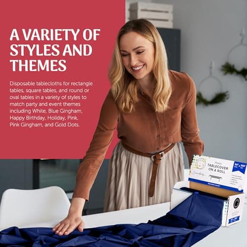 Grandipity Plastic Tablecloth Roll - 54in x 300 Ft. Navy Blue Plastic Table Cloths for Parties Disposable with Cutter Box - Cut to Size Disposable Tablecloth Table Cover for Rectangle & Round — view 2