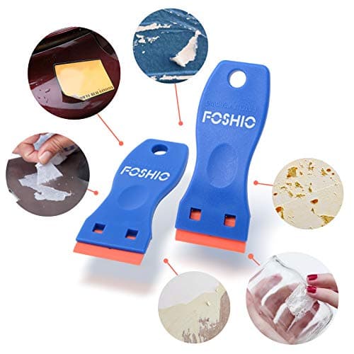 FOSHIO Plastic Razor Blade Scraper Include 2PCS Scraper Tool and 100PCS Blades for Gasket Remover, Labels Decal and Adhesive Remover for Windows and Glass,Blue — view 4