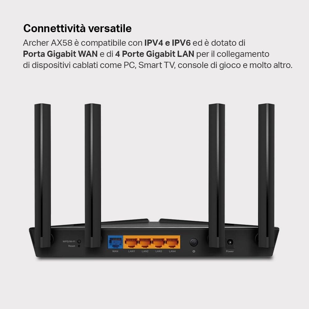 TP-Link Archer AX58 - Router WiFi 6 AX3000, Doble Banda 2.4Ghz/5Ghz,1xWAN/4xLAN Puertp Gigabit, WPA3, OFDMA, WPS, Latencia Ultrabaja, HomeShield, Tecnología OneMesh, Negro — view 5