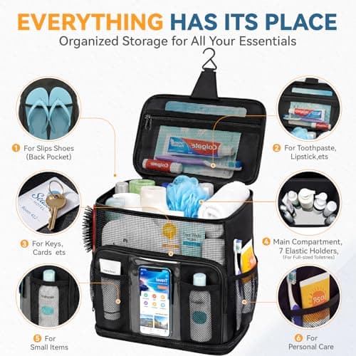 Shower Caddy Portable for College Dorm, Hanging Travel Toiletry Bag with Phone Pocket & Waterproof Bottom Cover,Quick-Dry Mesh Shower Bag,Dorm Room Essentials for Guys & Girls,Cruise Essentials 2026 — view 4