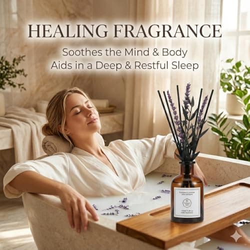 Eucalyptus & Lavender Essential Oil Reed Diffuser - 3.34 Fl Oz, Luxury Hotel Collection Diffuser Oil Inspired by Ritz Carlton for Home&Office, Bedroom/Living Room Shelf Decor,Non-Toxic & Gift Ready — view 4