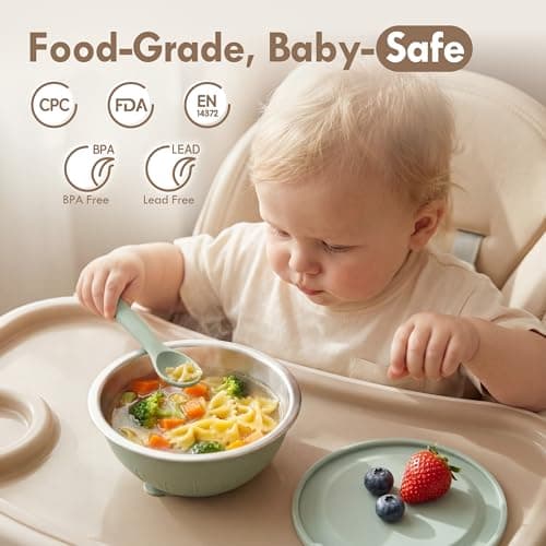 Moonkie Baby Bowls with Suction, Stainless Steel & Silicone Toddler Bowls with Lids, Seamless One-Piece Design Silicone Bowls for Babies 4 Months+, 13oz, BPA-Free, Lead-Free, Dishwasher Safe, 2 Pack — view 3