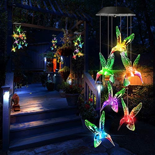 Toodour Solar Wind Chimes, Color Changing Solar Hummingbird Wind Chimes, LED Decorative Mobile, Waterproof Solar Lights Outdoor for Patio, Window, Garden Decor, for Mom/Grandma — view 5
