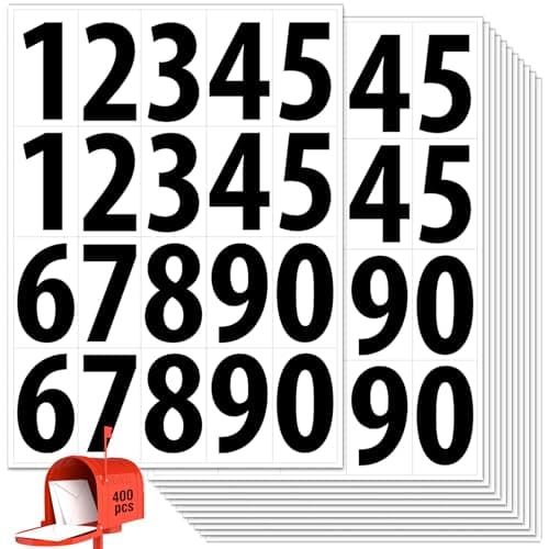 400 PCS Number Stickers, 2" x 1" Waterproof Mailbox Number Label, Consecutive Numbers 0-9, Self-Adhesive and Residue-Free, Ideal for Mailboxes, Storage Boxes, Organizers, Cabinets and More