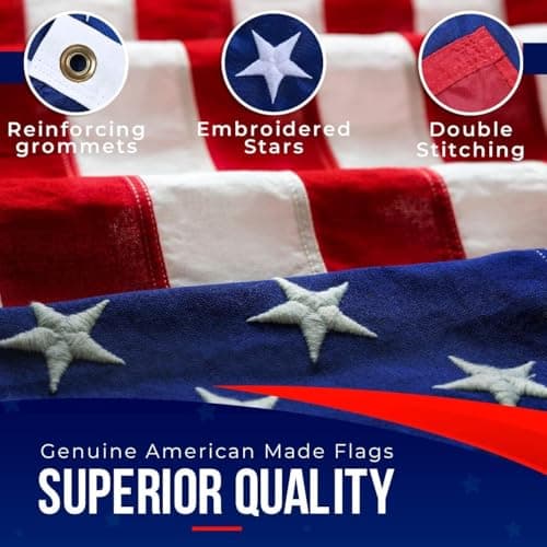 American Flag Made in USA | American Flags for Outside 3X5 | Premium US Flag 3X5 Heavy Duty Outdoor with Embroidered Stars and Sewn Stripes.