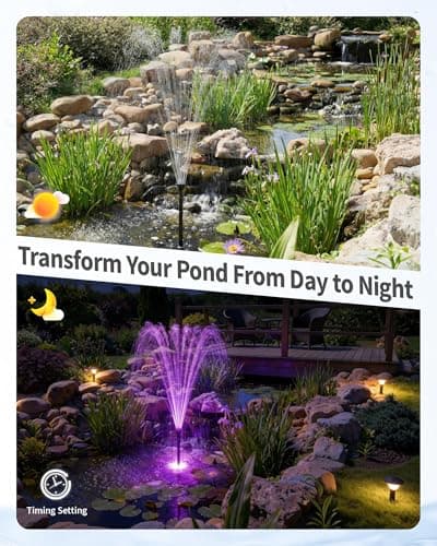 POPOSOAP Pond Fountain Pump Kit with RGB Lights & Remote Control, 660GPH Quiet Submersible Water Pump, 3 Nozzles for Garden Ponds, Fish Tank, Backyard Water Features Decor P1104D — view 2