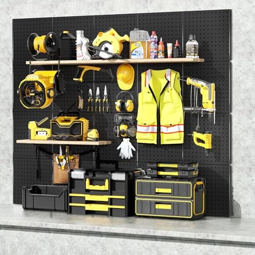 FZK Peg Board, 6PCS Metal Pegboard, 30cm*30cm, Heavy Duty Pegboard Wall Organizer with Frame. Black Pegboard for Wall, Garage, Workbench, Craft Room, Tool Organization — view 4