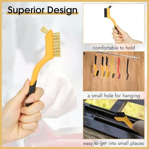Wire Brush for Cleaning, Small Brass Steel Nylon Brush, Metal Rust Remover — view 4