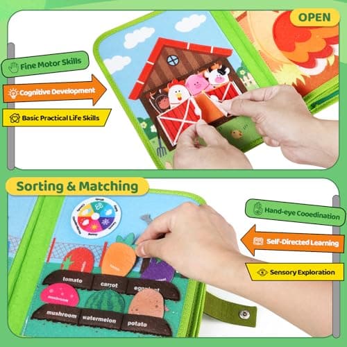 Letapapa Farm Busy Book for Toddlers 1-3, Montessori Toys Gifts for 1 2 Year Old Boys Girls, Educational Learning Toys for 1+ Year Old, Busy Board Quiet Activity Book Toddler Travel Toy