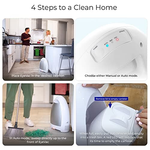 EyeVac Home Touchless Vacuum Automatic Dustpan - Great for Sweeping Pet Hair Food Dirt Kitchen - Ultra Fast & Powerful, No More Bending Down, Bagless, Corded, Automatic Sensors, 1000 Watt (White) — view 3
