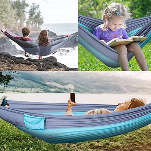 Camping Hammock Portable Nylon Hammocks with Tree Straps Single Lightweigtht Hammock Swing for Outdoors, Backpacking, Camping, Travel, Beach, Garden, Breathable & Quick Drying Parachute — view 5