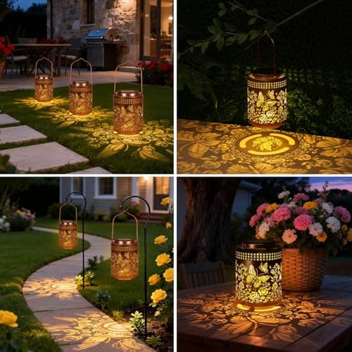 Solar Lanterns Outdoor Waterproof Butterfly Garden Decor Gifts for Women Mom Grandma, Hanging Solar Lights Metal Garden Decoration Outside for Yard, Patio, Backyard, Porch for Gift Card Box Packaging — view 3