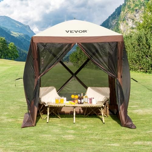 VEVOR Pop Up Gazebo Tent, Pop-Up Screen Tent 4 Sided Canopy Sun Shelter with 4 Removable Privacy Wind Cloths & Mesh Windows, 6x6FT Quick Set Screen Tents with Netting, Brown — view 8