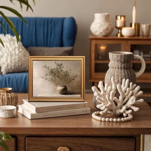 Vintage Botanical Wall Art, Gold Framed Olive Tree Paintings Wall Decor, Modern Farmhouse Still Life Canvas Prints, Plant Antique Pictures, Organic Modern Artwork for Living Room Bathroom 8x10 Inch — view 2