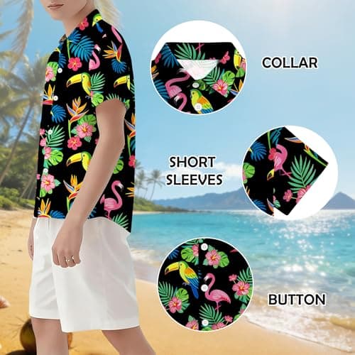 QAUN Hawaiian Shirt for Kids Boys Hawaiian Shirts Summer Button Down Shirt Cusual Tops 5-14 Years — view 4